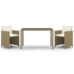 vidaXL Set comedor de jardín 3 pzas con cojines ratán sintético beige