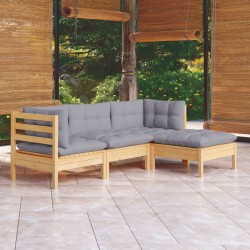 vidaXL Juego de muebles de jardín 4 pzas y cojines madera de pino