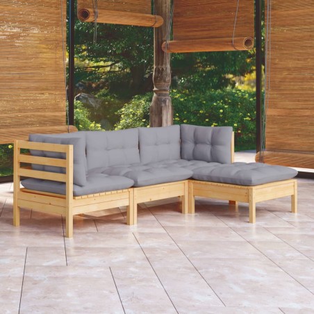 vidaXL Juego de muebles de jardín 4 pzas y cojines madera de pino