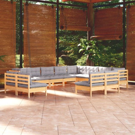 vidaXL Juego de muebles de jardín 12 pzas y cojines madera maciza pino