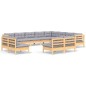vidaXL Juego de muebles de jardín 12 pzas y cojines madera maciza pino vidaXL Juego de muebles de jardín 12 pzas y cojines madera maciza pino
