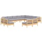 vidaXL Juego de muebles de jardín 12 pzas y cojines madera maciza pino vidaXL Juego de muebles de jardín 12 pzas y cojines madera maciza pino