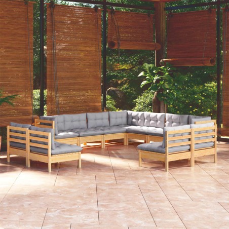 vidaXL Juego de muebles de jardín 11 pzas y cojines madera maciza pino