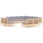 vidaXL Juego de muebles de jardín 11 pzas y cojines madera maciza pino vidaXL Juego de muebles de jardín 11 pzas y cojines madera maciza pino
