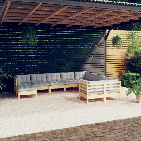 vidaXL Juego de muebles de jardín 10 pzas y cojines madera de pino