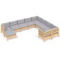 vidaXL Juego de muebles de jardín 10 pzas y cojines madera de pino vidaXL Juego de muebles de jardín 10 pzas y cojines madera de pino