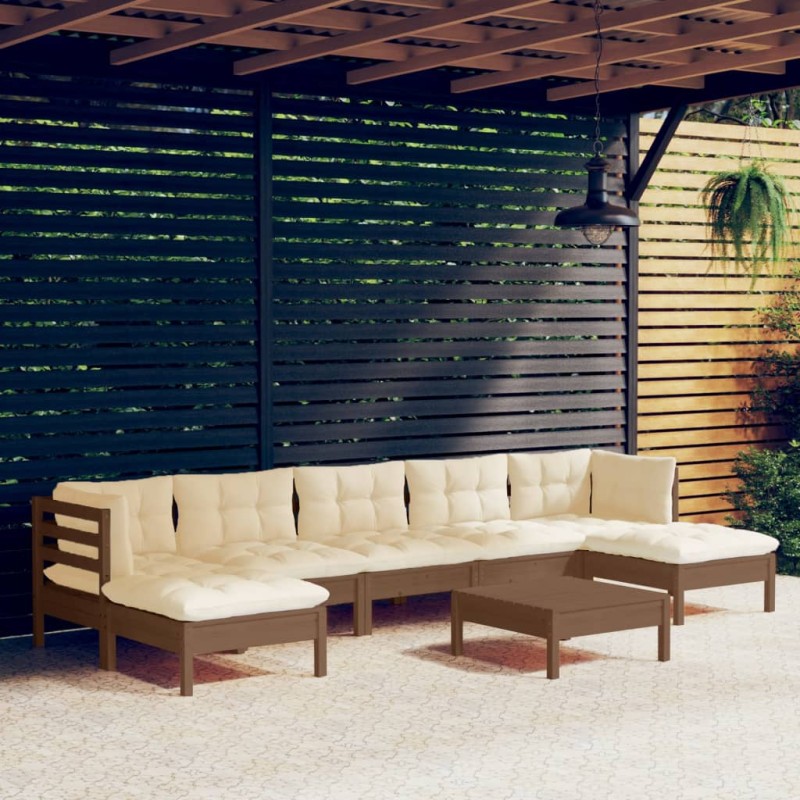 vidaXL Muebles de jardín 8 pzas y cojines madera de pino marrón miel vidaXL Muebles de jardín 8 pzas y cojines madera de pino marrón miel