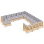 vidaXL Muebles de jardín 12 pzas y cojines madera de pino gris vidaXL Muebles de jardín 12 pzas y cojines madera de pino gris