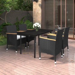 vidaXL Set comedor de jardín 5 pzas y cojines ratán sintético y vidrio
