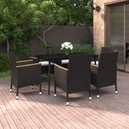 vidaXL Set comedor de jardín 7 pzas y cojines ratán sintético y vidrio