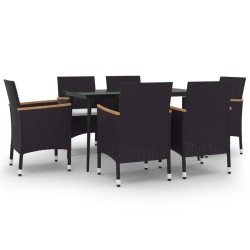 vidaXL Set comedor de jardín 7 pzas y cojines ratán sintético y vidrio