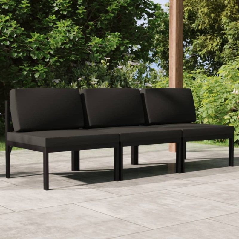 vidaXL Sofá de jardín de 3 plazas con cojines aluminio gris antracita