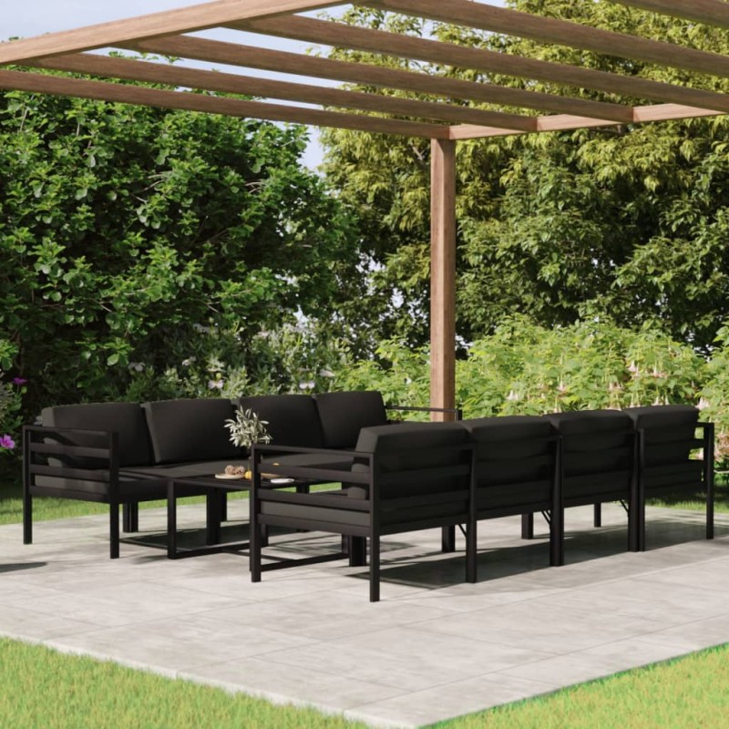 vidaXL Set muebles de jardín 9 pzas y cojines aluminio gris antracita vidaXL Set muebles de jardín 9 pzas y cojines aluminio gris antracita