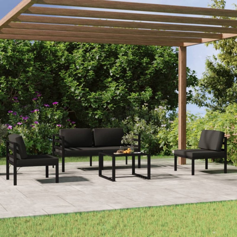 vidaXL Set muebles de jardín 5 pzas y cojines aluminio gris antracita vidaXL Set muebles de jardín 5 pzas y cojines aluminio gris antracita