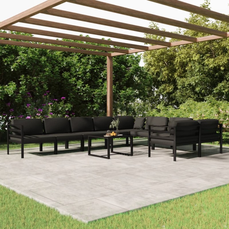 vidaXL Set muebles de jardín 10 pzas y cojines aluminio gris antracita vidaXL Set muebles de jardín 10 pzas y cojines aluminio gris antracita