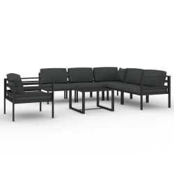vidaXL Set muebles de jardín 7 pzas y cojines aluminio gris antracita