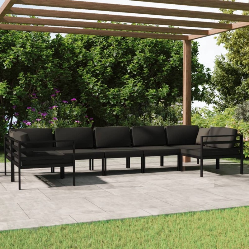 vidaXL Set muebles de jardín 7 pzas y cojines aluminio gris antracita vidaXL Set muebles de jardín 7 pzas y cojines aluminio gris antracita