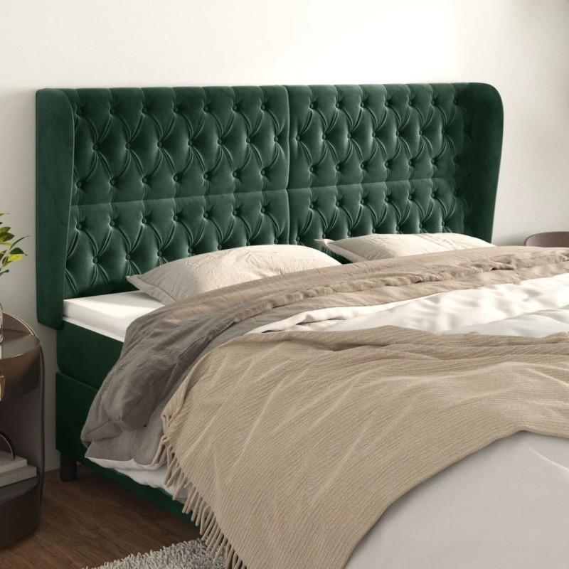 vidaXL Cabecero con orejas de terciopelo verde oscuro 203x23x118/128cm vidaXL Cabecero con orejas de terciopelo verde oscuro 203x23x118/128cm