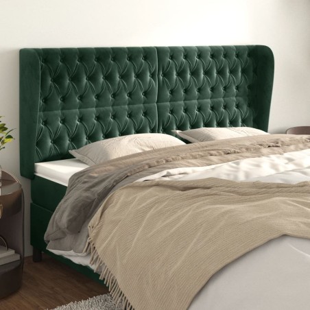 vidaXL Cabecero con orejas de terciopelo verde oscuro 203x23x118/128cm
