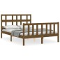 vidaXL Estructura de cama matrimonio con cabecero madera marrón miel