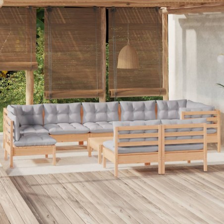 vidaXL Juego de muebles de jardín 10 pzas y cojines madera maciza pino