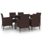 vidaXL Set comedor de jardín 7 pzas y cojines ratán sintético y vidrio vidaXL Set comedor de jardín 7 pzas y cojines ratán sintético y vidrio