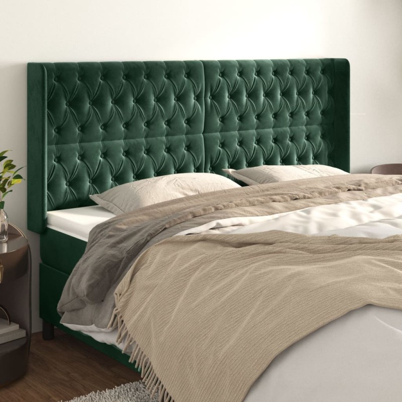 vidaXL Cabecero con orejas de terciopelo verde oscuro 203x16x118/128cm