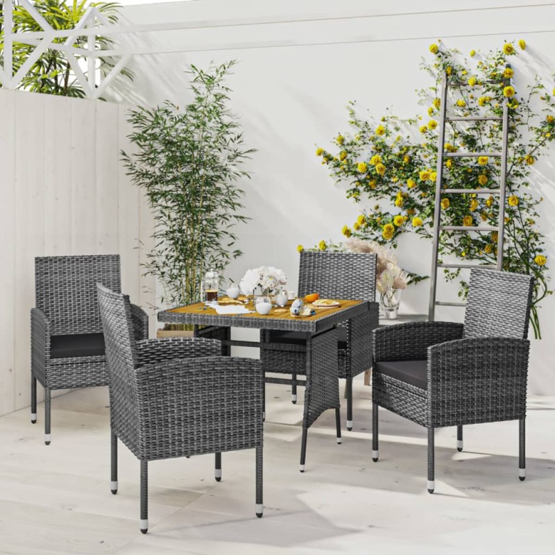 vidaXL Juego de comedor de jardín 5 piezas ratán sintético gris vidaXL Juego de comedor de jardín 5 piezas ratán sintético gris