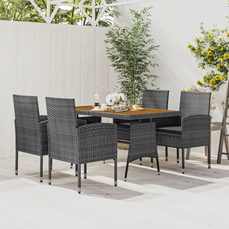vidaXL Juego de comedor de jardín 5 piezas ratán sintético gris vidaXL Juego de comedor de jardín 5 piezas ratán sintético gris