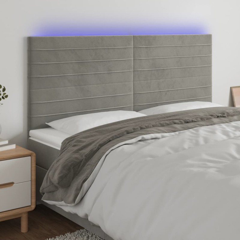 vidaXL Cabecero con luces LED terciopelo gris claro 160x5x118/128 cm vidaXL Cabecero con luces LED terciopelo gris claro 160x5x118/128 cm