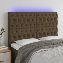 vidaXL Cabecero con luces LED tela marrón oscuro 144x7x118/128 cm