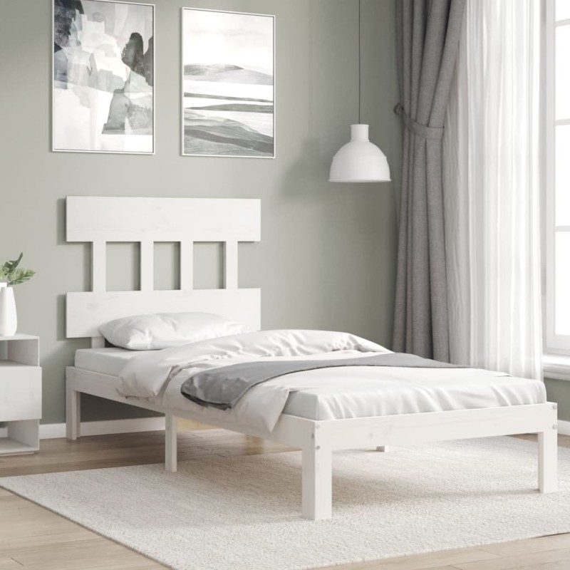 vidaXL Estructura de cama con cabecero madera maciza blanco 90x200 cm vidaXL Estructura de cama con cabecero madera maciza blanco 90x200 cm