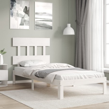 vidaXL Estructura de cama con cabecero madera maciza blanco 90x200 cm