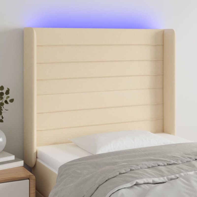 vidaXL Cabecero con LED de tela color crema 103x16x118/128 cm vidaXL Cabecero con LED de tela color crema 103x16x118/128 cm