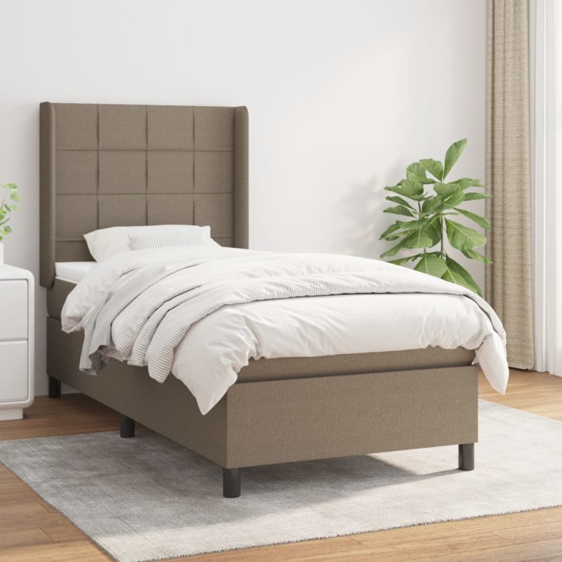vidaXL Cama box spring con colchón tela gris taupe 90x200 cm vidaXL Cama box spring con colchón tela gris taupe 90x200 cm