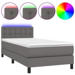 vidaXL Cama box spring y colchón LED cuero sintético gris 90x200 cm