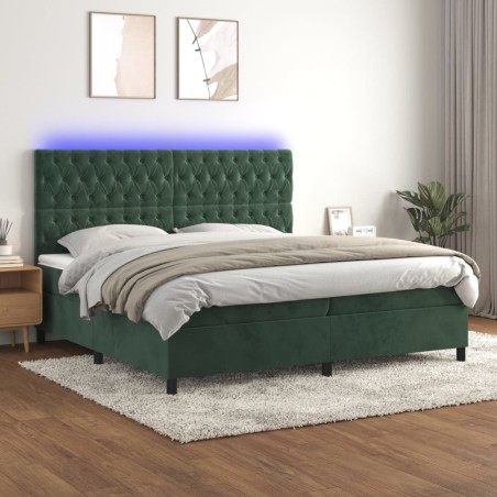vidaXL Cama box spring colchón y LED terciopelo verde oscuro 200x200cm