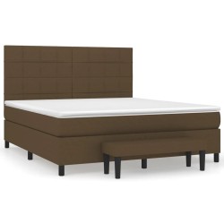 vidaXL Cama box spring con colchón tela marrón oscuro 180x200 cm