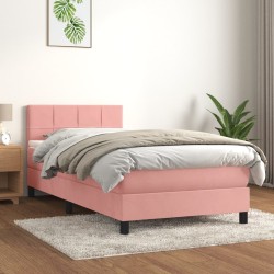 vidaXL Cama box spring con colchón terciopelo rosa 100x200 cm