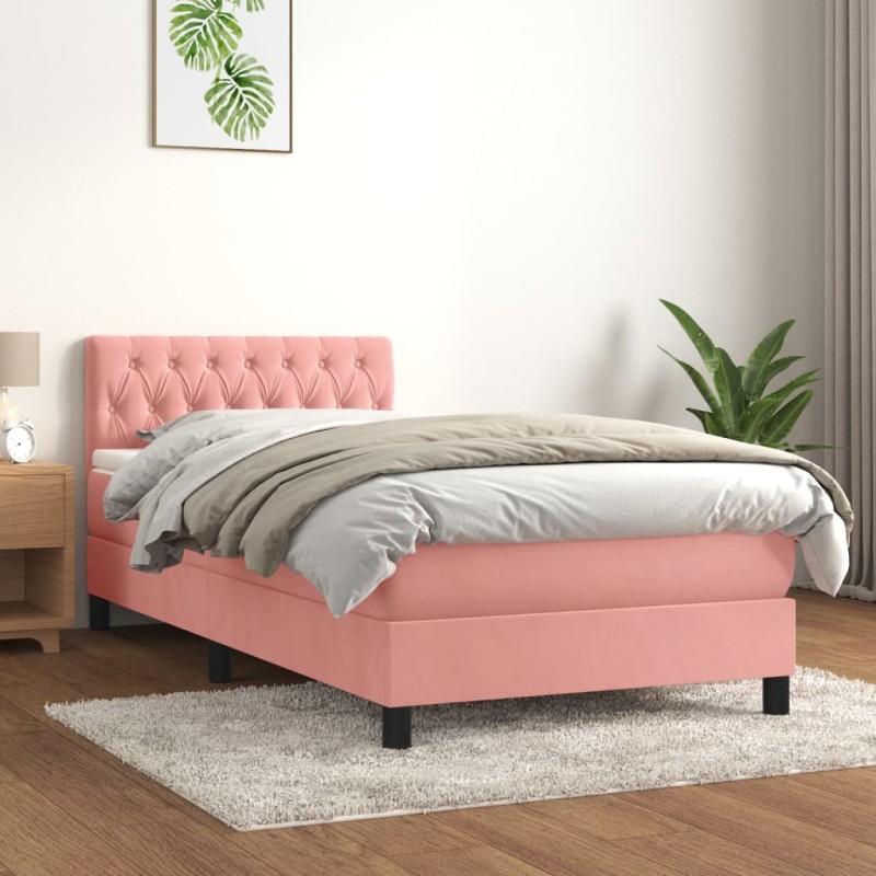 vidaXL Cama box spring con colchón terciopelo rosa 100x200 cm vidaXL Cama box spring con colchón terciopelo rosa 100x200 cm