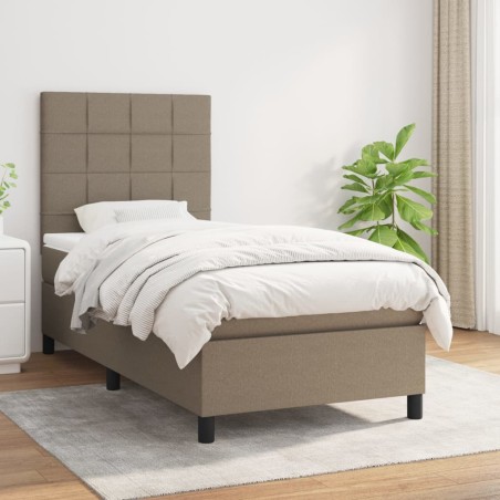vidaXL Cama box spring con colchón tela gris taupe 90x190 cm