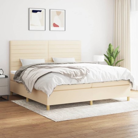 vidaXL Cama box spring con colchón tela color crema 200x200 cm