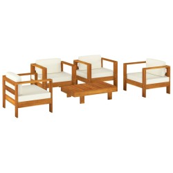 vidaXL Muebles de jardín madera maciza 5 pzas con cojines blanco crema