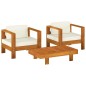 vidaXL Muebles de jardín madera maciza 3 pzas con cojines blanco crema vidaXL Muebles de jardín madera maciza 3 pzas con cojines blanco crema