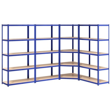 vidaXL Estantería 5 niveles 4 uds acero y madera contrachapada azul