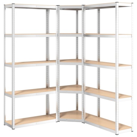 vidaXL Estantería 5 niveles 3 uds acero madera contrachapada plateado