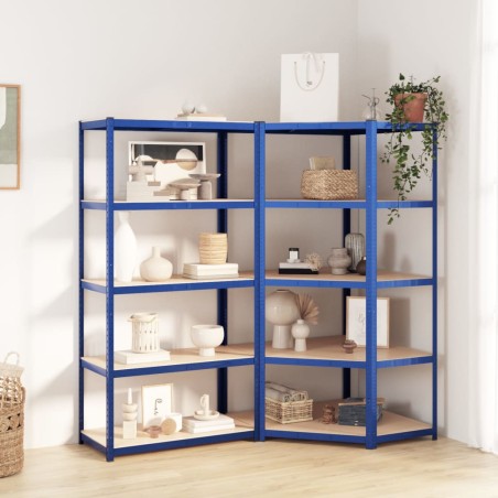 vidaXL Estantería 5 niveles 2 uds acero y madera contrachapada azul
