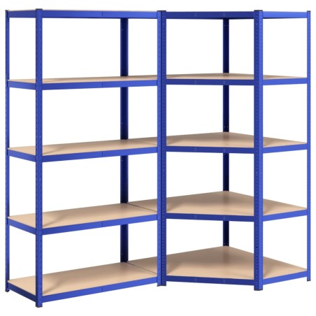 vidaXL Estantería 5 niveles 2 uds acero y madera contrachapada azul