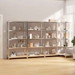 vidaXL Estantería 5 niveles 4 uds acero madera contrachapada plateado