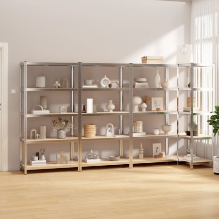 vidaXL Estantería 5 niveles 4 uds acero madera contrachapada plateado